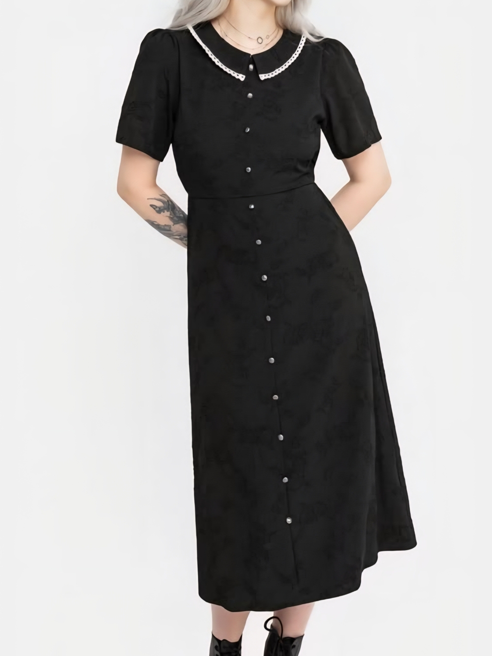 Disturbia Black Midi Dress with White Trim